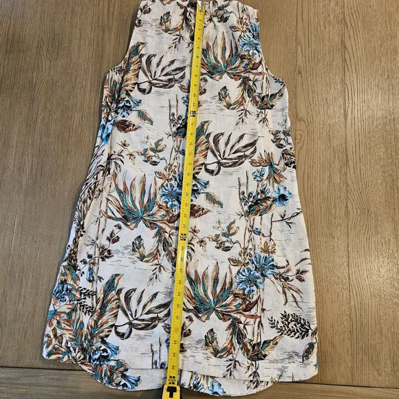 Elie Tahari Ivory Floral Pattern Sleeveless 100% Linen Dress Woman Size S - Picture 7 of 9